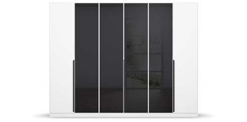 möbelando Drehtürenschrank >Artemis< in alpinweiß/Glas Basalt - 271x210x54 (BxHxT)