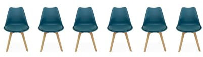 sweeek - Lot de 6 chaises scandinaves. Pieds Bois de hêtre. chaises 1 Place. Bleu Canard