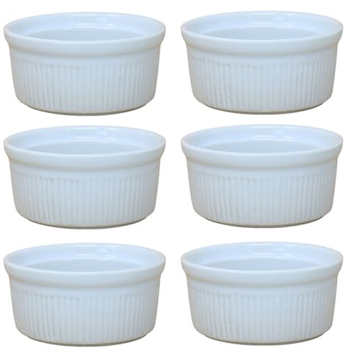 Fab Int Products Ceramic Ramekin For Sauce, Ramekins Oven Proof, Creme Brulee Dish for Cakes, Pudding, Ice Cream and Sauce,Air-fryer Safe,White-8cm -Set of 6