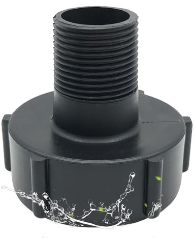 Chengshi Wassertank Zubehör DN50 2 Zoll S60X6 60mm Grobes Gewinde Zu Reduzierung IBC Adapter 1 zoll BSP Außengewinde IBC Verbinder Für Regenwassertank Kunststoff Schwarz, 1000 Liter