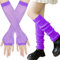 XIEXIESHER Neon Beinstulpen mit Neon Fingerlose Netzhandschuhe, Neon Stulpen, Leg Warmers, 80er 90er Jahre Kostüm Zubehör, Cosplay Kostüm Zubehör Disco Party Halloween Karneval Zubehör(Lila)