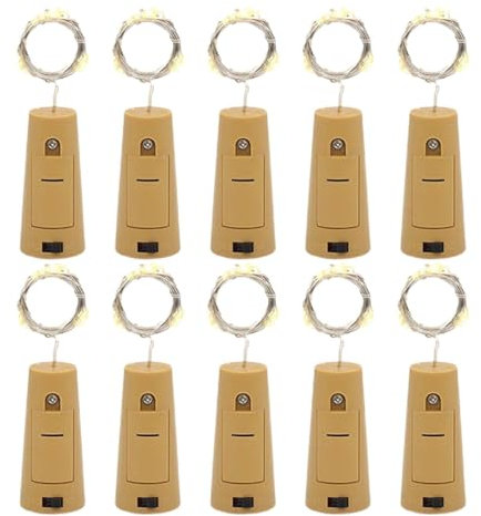Weinkorken-Lichterkette, Weinflaschenverschluss, Packung mit 10 Kork-Lichtern 2 m für Weinflasche – Lichterkette für Feen, Flaschenverschluss mit 3 schnellen Einstellungen