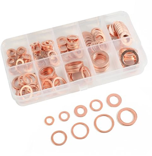 Flaconi 100PCS Arandelas de Cobre para Automóviles,Arandela Carter Aceite,Arandelas Metalicas,Arandelas de Cobre,Junta Tapon Carter Aceite,Adecuado para la Mayoría de Conexiones Roscadas de Vehículos