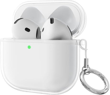 Custodia Trasparente per AirPods 4, Cover Case Protezione per AirPods 4 Generation con Gancio, Supporta la Ricarica Wireless, LED Frontale Visibile
