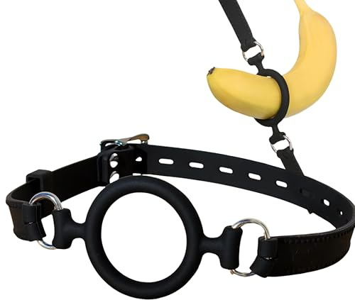 SM Open Mouth Gag Silicone O-Ring Gag Oral Sex BDSM Bondage Fetish Slave Restraints Sex Gag Muzzles Sex Toy Adjustable (Black)