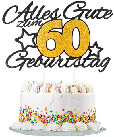 Yiran Gold Schwarz 60th Geburtstag Tortendeko, Alles Gute Zum Geburtstag Torte 60 Jahre,Happy 60th Birthday Kuchen Topper Geburstagstorte fur Jungen Mädchen Deko Glitzer Schwarz Gold