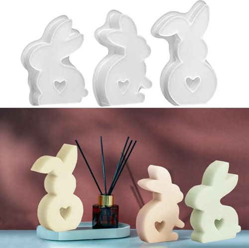 3 Stück Silikonformen Gießformen Ostern,Silikonform Hase,Silikonform Ostern,gießformen silikon ostern für Gips, Sojawachs Kerzen, Ostergeschenke(A)