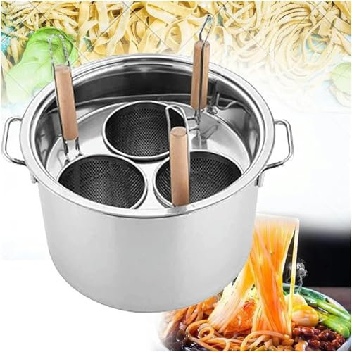 CQIKRWGWS Pasta Pots Holes Stainless Steel Pasta Cooker Pot With Strainer Insert Basket, Pasta Noodle Vegetable Dumpling Cooker Set For Home Kitchen Restaurant Cooking Tool (3 Holes)