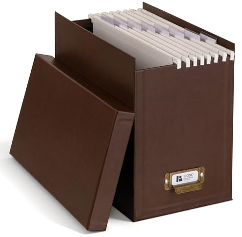BIGSO JOHAN Hängeregisterbox A4 – Hängemappenbox mit Deckel und Griff – Schreibtischablage für Hängemappen & Dokumente – Aufbewahrungsbox aus recycelter Faserplatte und Papier – Recycling-Leder