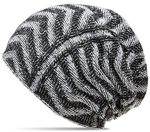 Caspar MU128 gefütterte Feinstrick Beanie Mütze mit stylischem Flecht Muster, Farbe:schwarz/weiß, Größe:One Size