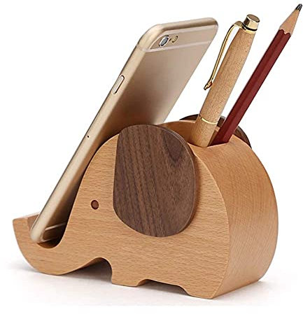 Yoillione Birthday Gifts for Women: Wooden Pen Phone Stand Elephant Phone Holder Animal Phone Stand - Wood Ladies Christmas Gifts for Female Friend Sister Wife Daughter Mum