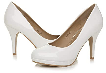 AJVANI high mid Heel Smart Work Evening Party Platform Court Shoes Pumps Size 6 39 White Patent