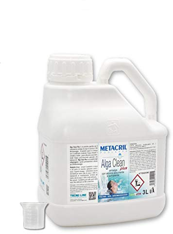 Metacril Alga Clean Plus + Bicchierino Dosatore Graduato, Elimina le Alghe, Non Schiumogeno, Azzurrante e Schiarente, per Piscina e Spa Idromassaggio - 3 LT