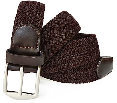 Gloop Unisex Elastischer Ledergürtel Geflochtener Stretchgürtel Dehnbarer Stoff Leder Gürtel für Damen und Herren, 18730a12 Dunkelbraun, Gesamtlänge ohne schnalle 110 CM