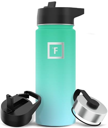 IRON °FLASK Sports Water Bottle - 18 Oz 3 Lids (Straw Lid), Leak Proof - Stainless Steel Gym & Sport Bottles for Men, Women & Kids - Double Walled, Insulated Thermos, Metal Canteen