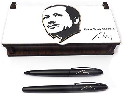 Gök-Türk Schatulle aus Holz mit 2 Kugelschreiber Recep Tayyip Erdogan Türkei (mit Gravur)