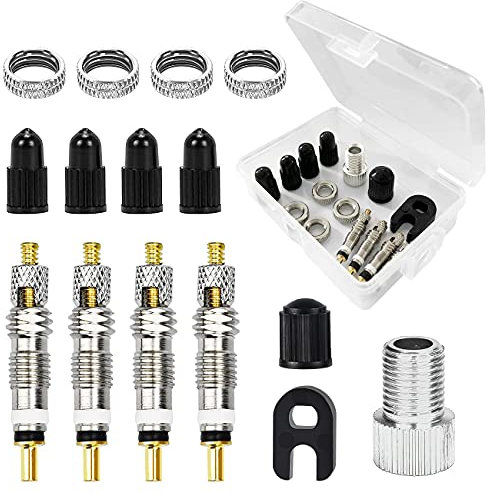 Französisch Fahrradventil Adapter , AOBETAK 15-Teile Sclaverand Ventil Ersatz Set: Ventil-Einsatz, Ventil-Schlüssel, Felgen-Mutter, Ventil-Schutz-Kappe, Auto-Ventil-Adapter SV AV Aufsatz