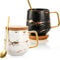 Peohud 2 Pack Porcelain Coffee Mugs and Saucer Sets, 400ml Ceramic Marble Coffee Cups with Wood Lid and Spoon, Large Tea Cup Milk Mug for Latte, Cappuccino, Americano