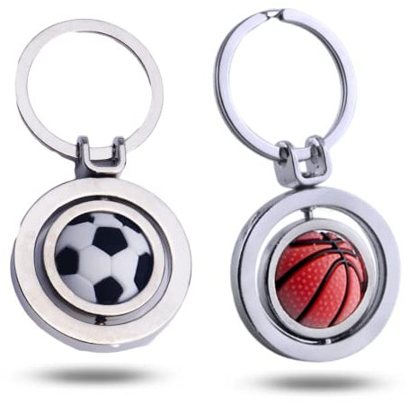 Lot de 2 porte-clés en métal avec pendentif en forme de ballon de football rotatif à 360° pour homme