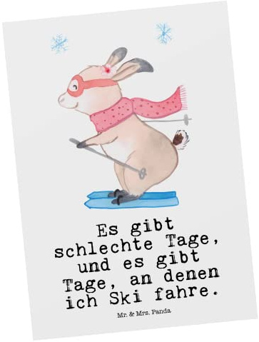 Mr. & Mrs. Panda Postkarte Hase Skifahren - Geschenk, Grußkarte, bildkarte, Ansichtskarten, Postkarten, Skiwettbewerb, Skisport, Ski fahren, Skirennen, Ansichtskarte
