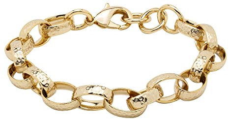 THE BLING KING Bracciale ovale in oro 10 mm, con motivo martellato, placcato oro reale 18 K, finitura unica di lusso, elegante e alla moda per uomini e donne, Oro giallo Ottone, Senza pietre preziose