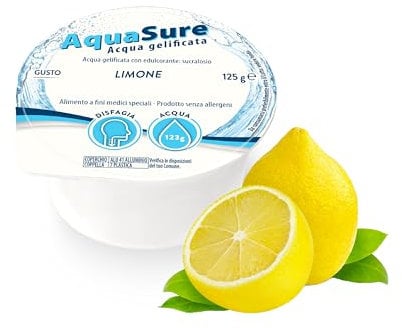 Abbott Nutrition | AquaSure Acqua Gelificata per il trattamento dietetico di soggetti affetti da disfagia e problemi della deglutizione | al gusto Limone, 24x125 g