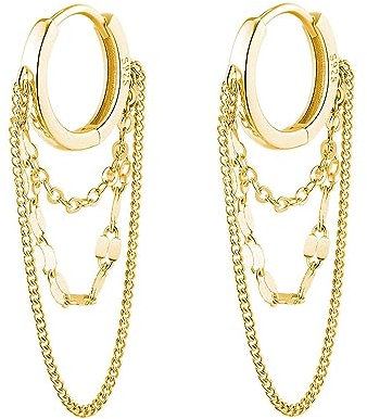 TOEECY Ohrringe Silber 925 Cubic Zirkonia Huggie Creolen mit Kette Gold Vergoldet Ohrringe Threader Dangle Tropfen Wassertropfen Ohrhänger für Damen Gold A
