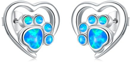 WINNICACA Opal Ohrringe 925 Sterling Silber - Blau Opal Ohrstecker Mit Tier Hund Katzen Pfoten Design - Schmuck Geschenke