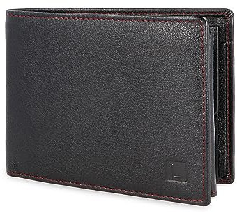 LEDEROW Geldbörse Herren Leder Schwarz-Rot - Querformat Geldbeutel inkl. Geschenkbox - Männer Portemonnaie RFID Schutz mit Münzfach - Portmonee Wallet Brieftasche Mann groß (Schwarz-Rot)