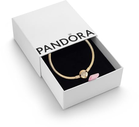PANDORA Moments Women's 14k Gold-plated unique metal blend Sparkling Crown O Snake Chain Bracelet, Size 17, With Gift Box