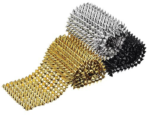 QUARKZMAN 3 Yards Nähen Stich Spitze Stehbolzen Flachrücken Bolzen Nieten Spitzen Punk Rock Trimmen Netz Nieten Bolzen Perlen für Jacke Kleidung Schuhe Performance Gold/Schwarz/Silber