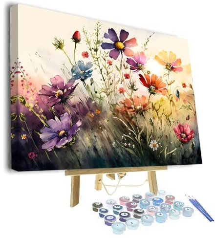Aquarelle Fleur Peinture par Numéros pour Adultes Débutants Peinture Abstraite Peinture par Numéros Kits sur Toile Peinture Acrylique Dessin Floral Peinture avec Pinceaux Peinture à l'huile Décoration