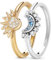 Bogoro 2 Stück Sonne und Mond Ringe, Silber 925, Verstellbar Sonne Mond Ring Set, Gold Silber Freundschaftsringe Ringe Frauen, Ring Set Sonne Und Der Mond, Matching Promise Rings Für Damen Frauen