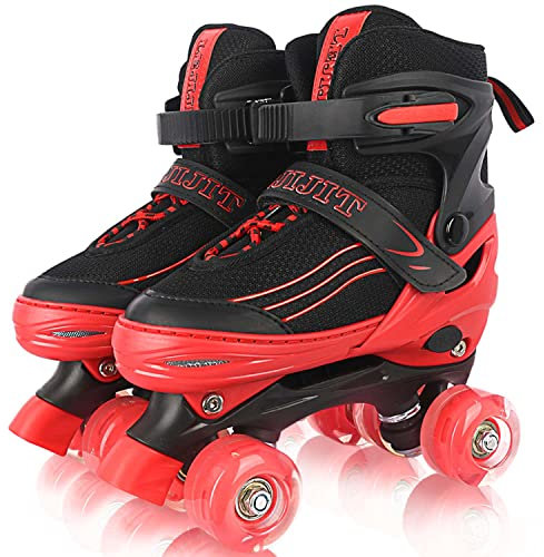Rollschuhe für Mädchen Jungen Einstellbare Kinder Rollschuhe mit leuchtenden Rädern, Spaß Beleuchtung für Jungen Mädchen, Rollschuhe für Kinder (Black red, Large (36-40 EU))