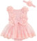 ESSECMBS 2 Pz Elegante Tuta Bimba Tutine Neonato Senza Maniche Pagliaccetto Vestito Abito Pizzo Floreale Tulle Principessa Tutu Bodysuit Battesimo Jumpsuit + Fascia Bowknot Bambino (Rosa, 0-3 Months)