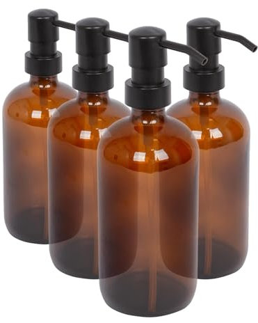Harbour Housewares 4 Pack Amber Soap Dispensers - 500ml Refillable Glass Soap Dispensers Hand and Dish Liquid Pump for Bathroom, Kitchen, Laundry Room