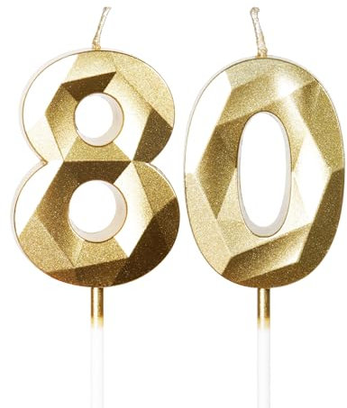 mciskin Gold 80th Birthday Candles, 3D Number 80 Candles for Cake, Women Men 80th Birthday Decorations,Pearl Gold Candle Cake Topper Decorations for Birthday Party Weddings Anniversary Supplies