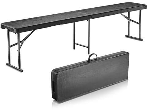 VEVOR Banco Plegable de Plástico Portátil, Banco Exterior Impermeable de HDPE Suave, Asiento para Pícnic, Camping, Comedor con Asa de Transporte, en el Jardín, Fútbol, Negro, 1830 x 307 x 430 mm