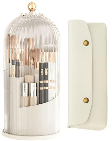 Gachiwar Rangement Maquillage Organisateur Porte-pinceaux rotatif avec rotation à 360° et couvercle anti-poussière - Organiseur peu encombrant pour cosmétiques et pinceaux de maquillage