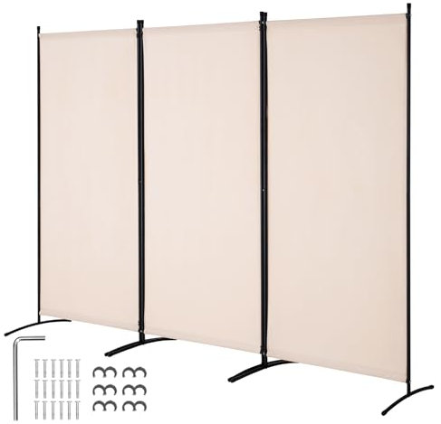 VEVOR Raumteiler 3 Paneele Raumteiler 260 x 184 x 52 cm, Faltbarer Sichtschutz & tragbarer Trennwandteiler zur Raumtrennung, freistehende Raumteiler für Büro Schlafzimmer Arbeitszimmer, Beige