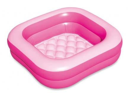 Pataugeoire Carre Bebe 86x86x25cm, Fond Gonflable, Rose - Piscine de Jeu - Baignoire Douche 1-3 Ans - Set Baby Pool avec Carte Tigre