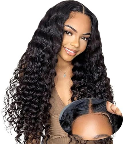 24 Zoll Glueless Human Hair Echthaar Perücke 5x5 Lace Front Wig Human Hair Deep Wave Perücke No Glue Pre Cut Lace Wear and Go Glueless Wig 200% Density Perücke Damen Echthaar