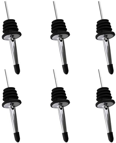 6 Pieces Bottle Pourers for Spirits,Oil Pourer with Rubber Dust Caps,Oil Pourer Spout,Easy and Fast Oil Pourer Spout,Stainless Steel Spout Belt,Rubber Seal,Suitable for Kitchen,Home