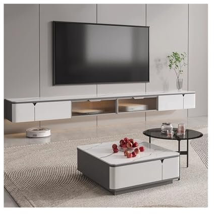 Estantería con almacenamiento Mueble de TV flotante montado en la pared, consola multimedia for TV con centro de entretenimiento montado en la pared, soporte de TV flotante blanco moderno con 2 puerta