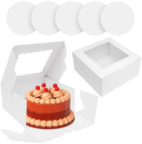 saerryor 8 Pcs 10 Inch White Cake Boxes with Window and Cake Boards | Sturdy Cardboard Material, Clear Window Display, Cakes Containers for Bakery Cookies Dessert Wedding Birthday Party