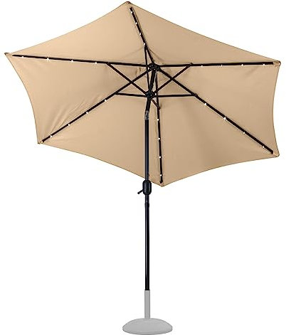 DEMA Alu Sonnenschirm Gartenschirm Schirm Ø 2,7 m 270 cm mit Beleuchtung Solar/LED 24 Lämpchen beige