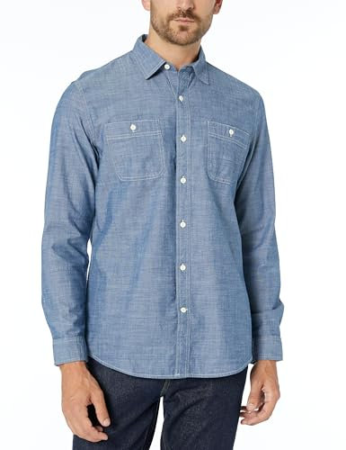 Amazon Essentials Men's Regular-Fit Long-Sleeve Chambray Shirt, Rinsed, M