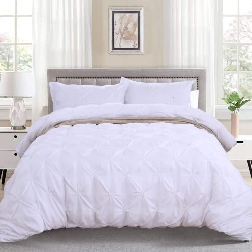 WONGS BEDDING Ensemble de Housse de Couette Pintuck Blanc 3 pièces pincée Plis imprimé Housse de Couette pour la Collection Maison et hôtel 200x200cm