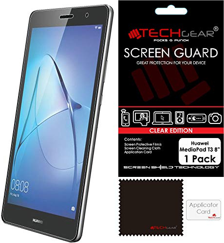 TECHGEAR Screen Protector fit Huawei MediaPad T3 8 - Ultra Clear Screen Protector Guard Covers with Screen Cleaning Cloth & Application Card