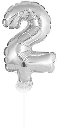 Idena 38237 - Folienballon Zahl mit Stab, Größe ca. 8 x 13 cm, Silber, ungefüllt, für Luft geeignet, Zahlenballon, Lebensjahr, Jubiläum, Geburtstag, Geschenk, Dekoration, Party